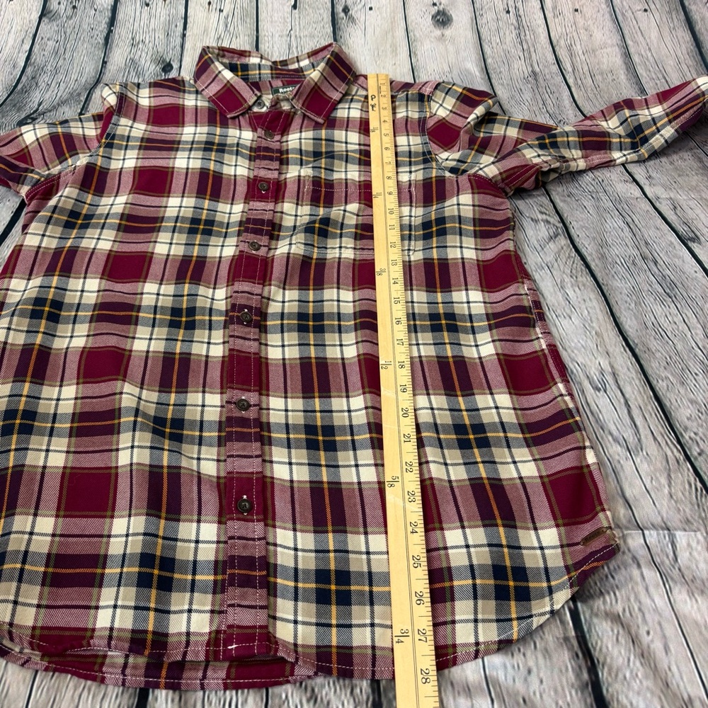 Roots Red Cream Navy Plaid Women’s Flannel Shirt 100% Cotton Cabincore Sz Medium - Picture 7 of 12